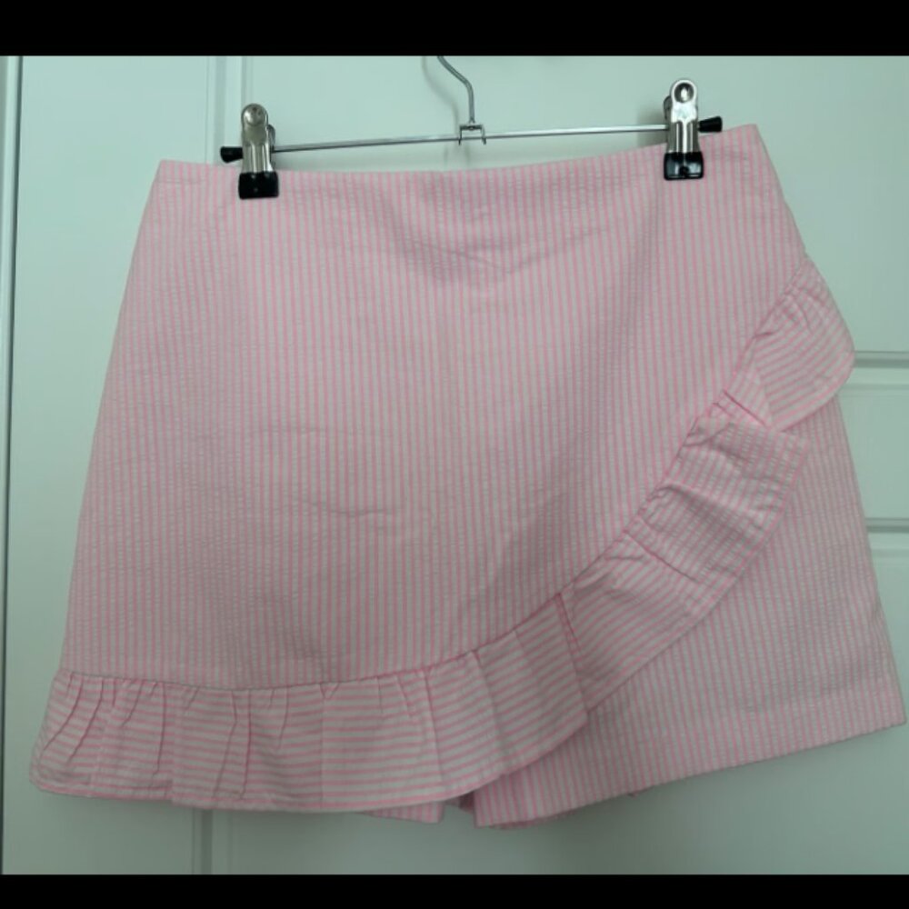 Lilly Pulitzer Faye Skort Capri Coral Seersucker Striped Size 2